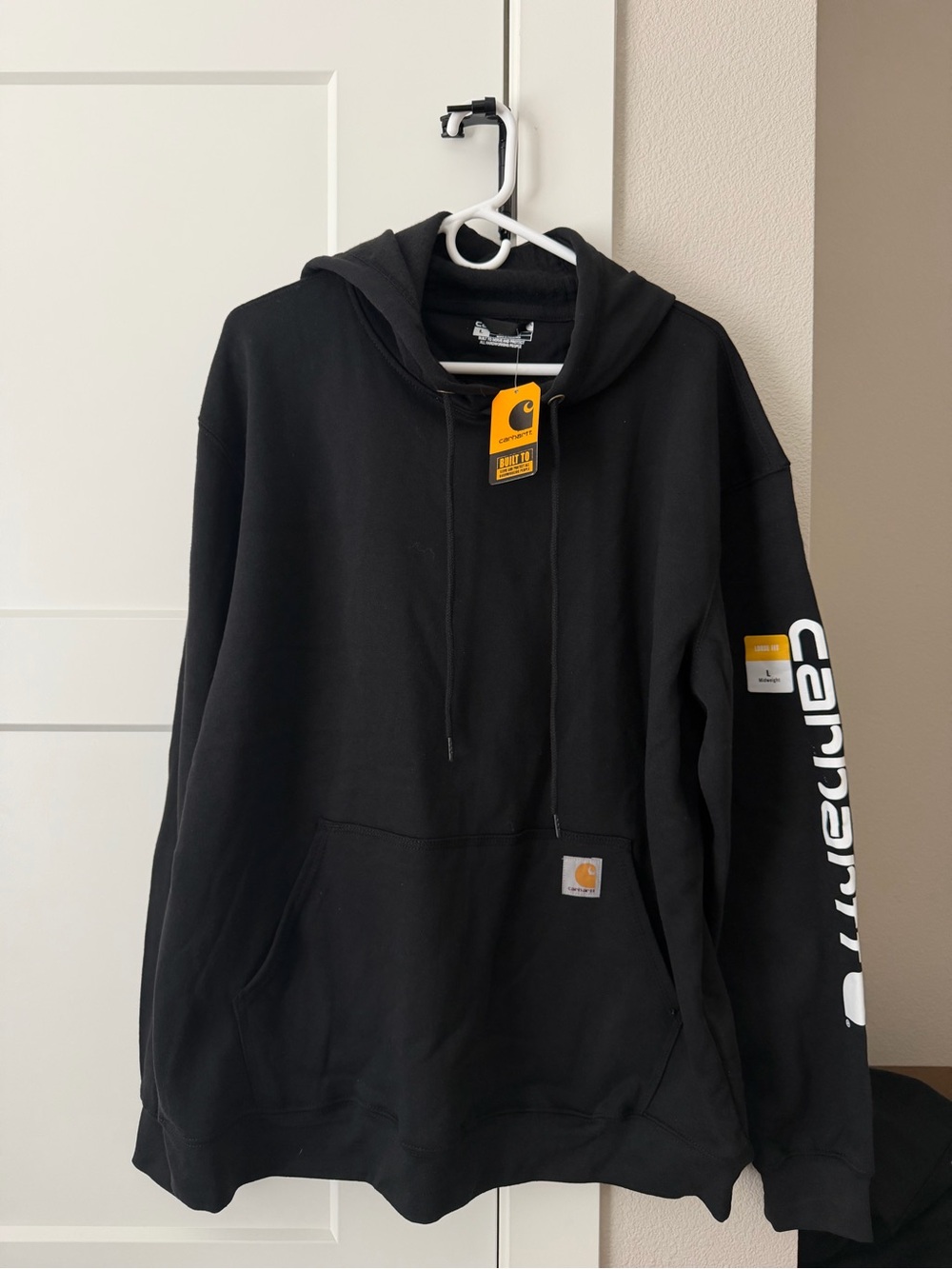 Carhartt Men's Black Logo Pullover Hoodie size large NWT mid weight